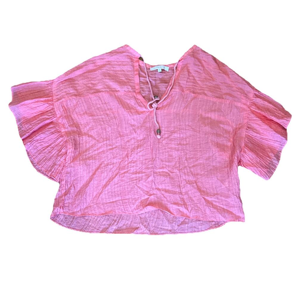 Olivaceous Blouse Women's Med Pink Flare Sleeves Boho Cropped Top Shirt